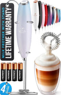 Zulay Kitchen Powerful Milk Frother Wand With 4 AA Duracell Batteries - Ultra Fast Handheld Drink Mixer - Electric Whisk Foam Maker for Coffee, Lattes, Cappuccino, Matcha & Creamer - Cloud