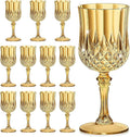7OZ Plastic Wine Glasses, Reusable Vintage Goblets Unbreakable Drinking Glasses Crystal Water Cups Champagne for Wedding, Parties (12, Gold)