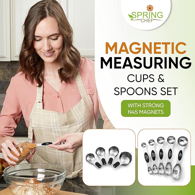 Spring Chef Stainless Steel Magnetic Measuring Cups & Spoons, Set of 9 & Swivel Vegetable Y Peeler with Sharp Blades, Set of 2-4 Product Bundle - Black
