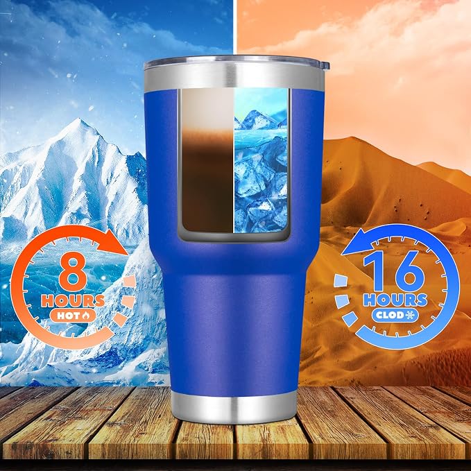 DOMICARE 30 oz Tumbler with Lid and Straw, Stainless Steel Tumblers Bulk, Insulated Vacuum Double Wall Travel Coffee Mug, Durable Powder Coated Tumbler Cups (Dark Blue, 4)