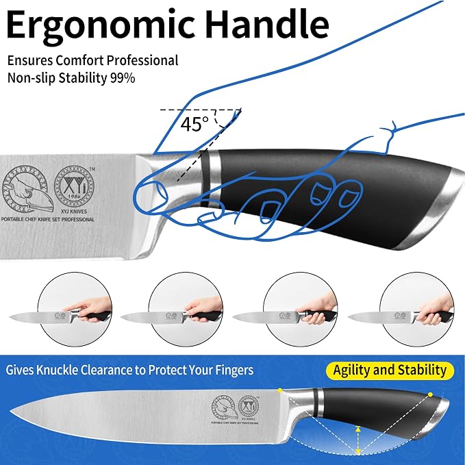 XYJ Knives,Professional Knife Sets for Master Chefs,13 Pcs Chef Knife Set with Magnetic Knife Block,Meat Cleaver Butcher for Camping