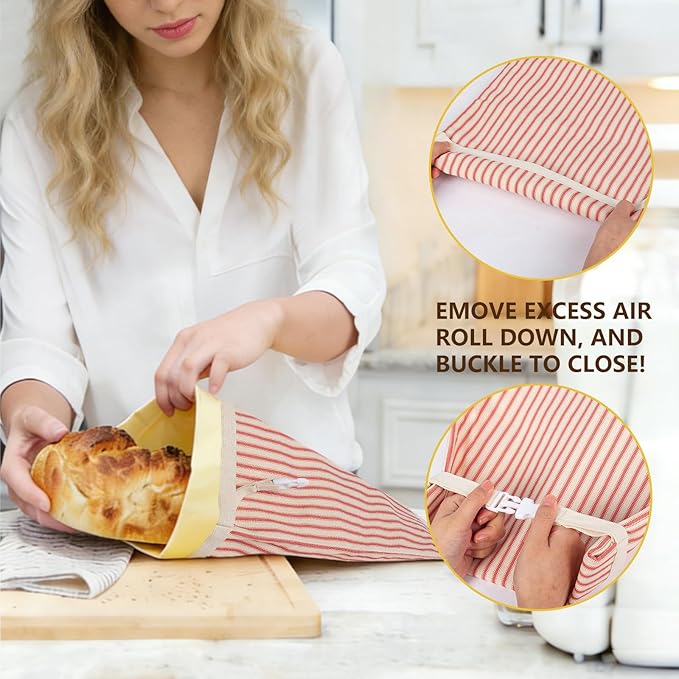 Reusable Beeswax Bread Bags for Homemade Bread & Sourdough, 2-Pack XL Airtight Food Storage Bags, Organic Cotton Linen Covers - Freezer-Friendly Freshness Preservation Keeps Fresh Longer