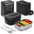 Heated Lunch Box,120W Electric Lunch Box for Adults with 1.5L 304 Stainless Steel Container, 12V/24V/110V Lonchera Eléctrica Portátil for Travel,Work,Car,Truck (Pure Black, 1.5L)
