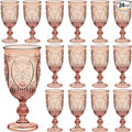 Wiwiqing 24 Pcs Plastic Goblets 7.5oz Vintage Goblet Plastic Wine Glasses Colored Retro Embossed Water Goblets for Wine Bar Juice Baby Shower Wedding Reception Grand Event Party (Rose Gold)