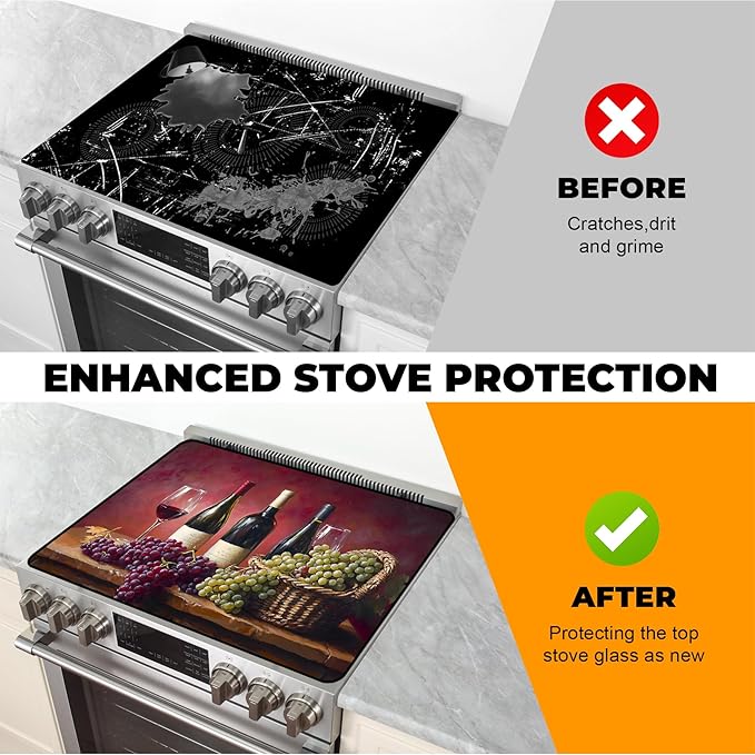 Heat-Resistant Glass Stove Top Cover with Anti-Slip Rubber Coating – 28.5x20.5 Inch Electric Stove Protector, Scratch-Resistant, Expands Counter Space, Stylish Kitchen Decor
