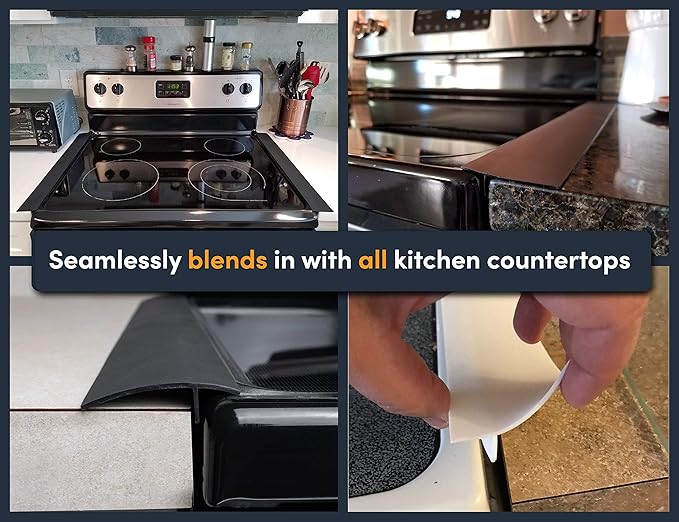 Linda’s Essentials Silicone Stove Gap Covers (2 Pack), Heat Resistant Oven Gap Filler Seals Gaps Between Stovetop and Counter, Easy to Clean Stove Gap Guard (25 Inches, Black)
