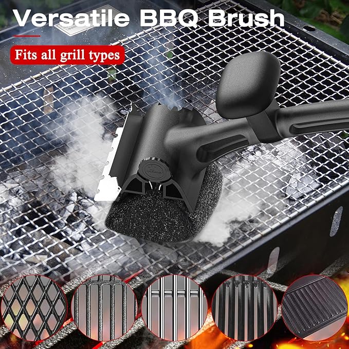 Grill Brush Outdoor Cleaning Tool - 18.5" Long Handle BBQ Accessories Scraper Cleaner Brush with Replaceable Bristle Free Head, Stainless Steel Grates, Gifts for Men/Dad
