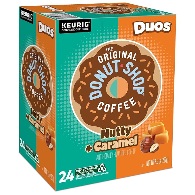 The Original Donut Shop Duos Nutty + Caramel Keurig Single-Serve K-Cup Pods,Medium Roast Coffee,24 Count (Pack of 8)