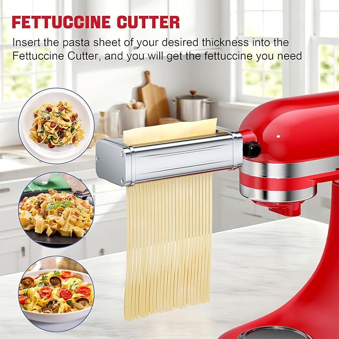 Pasta Maker Attachment for all KitchenAid Stand Mixer, including Fettuccine Cutter