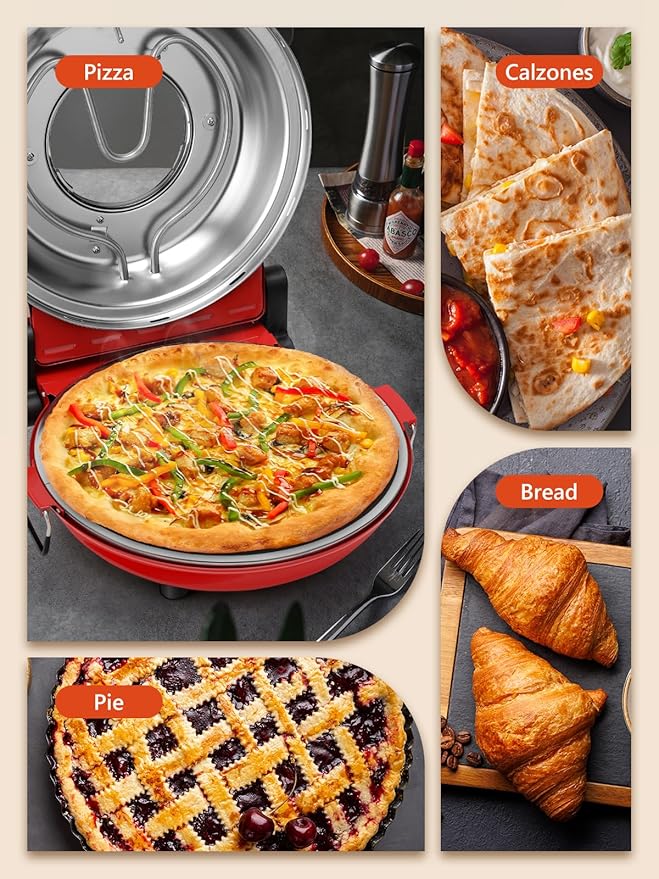 KEENSTAR Electric Pizza Oven Indoor with Glazed Ceramic Stone, 12-Inch Portable Countertop Pizza Maker with Adjustable Timer, 1200W Heat up to 800°F Pizza Maker with Viewing Window for Home DIY Pizza