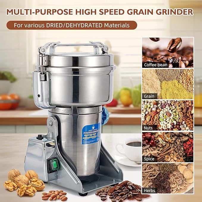 MAGIC MASTER 1000g Grain Mill, High Speed Electric Grinder, Stainless Steel Dry Grinder Machine For Flour, Wheat, Nut, Corn, Rice, Pepper, Herbs, Coffee Beans, Swing, 110V