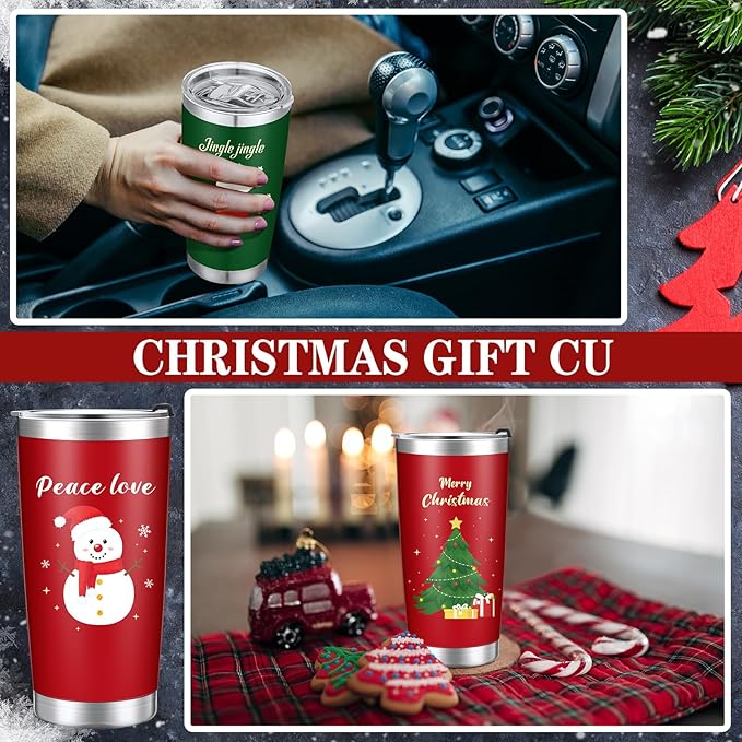 Skylety 6 Pcs 20 oz Christmas Travel Mug Stainless Steel Tumbler Cup with Lid Vacuum Double Wall Insulated Travel Coffee Christmas Gifts Mugs for Drinking Women Men Coworker Friends