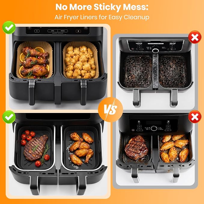 Silicone Air Fryer Liners, Reusable Rectangular Airfryer Basket Liners Compatible with Ninja Foodi DZ201/DZ401/DZ302/DZ550 & Most 8-10QT Dual Basket Air Fryers, 21PCS Air Fryer Accessories