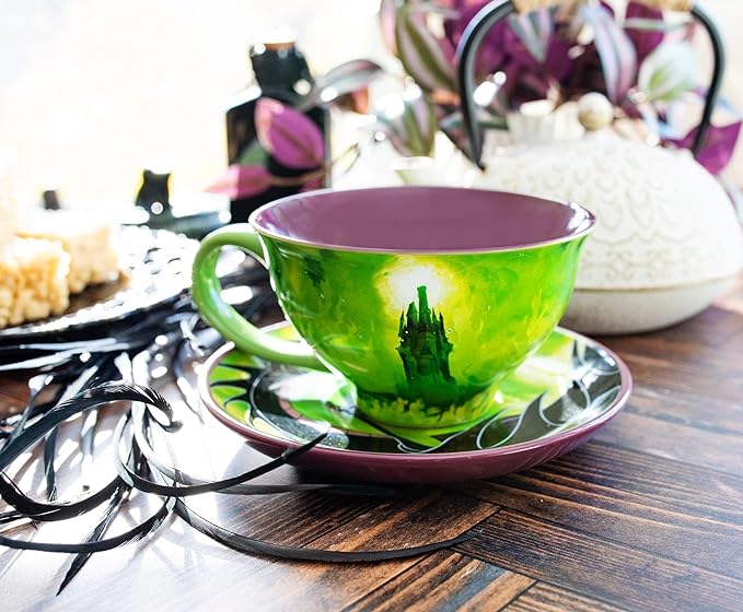 Silver Buffalo Disney Sleeping Beauty Maleficent Ceramic Teacup and Saucer Featuring Maleficent, Diablo, and Maleficent in Dragon Form, 12 Ounces