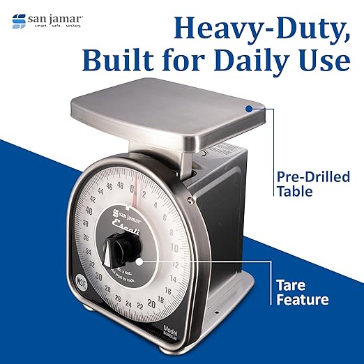 San Jamar SCMDL50 Mechanical Dial Food/Kitchen Scale, 50 lb Capacity