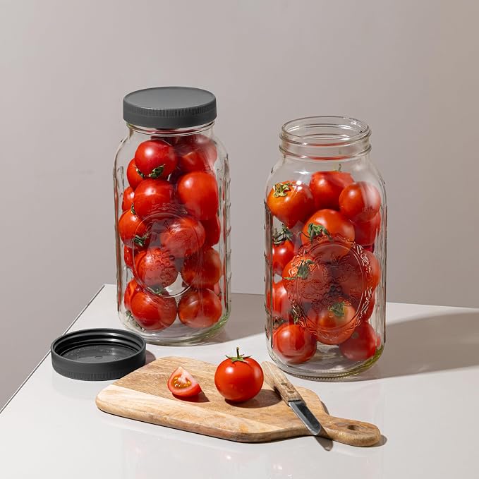 Wide Mouth Mason Jars 64 oz [2-Pack] with Airtight Lids – Large Glass Storage Jars for Pasta, Cookies, Dry Goods & Infused Water | BPA-Free Leak-Proof Lids