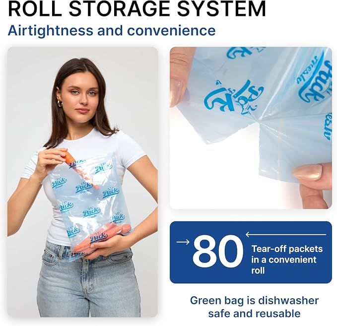 Freshpack 247 Produce Storage Bags Roll 10 x 14 Inches 1 Gallon Tear Off Reusable Food Storage Bags For Fruits Vegetables Meal Prep Lunch Pantry Use