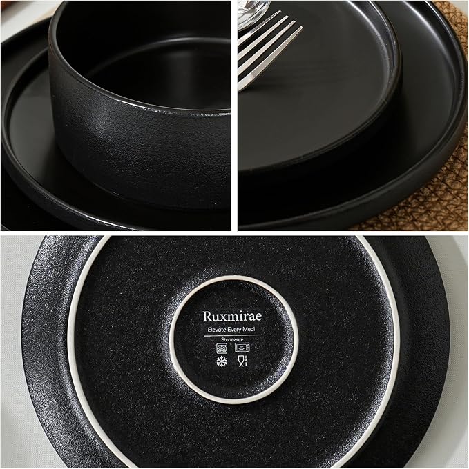 8 Inch Plates, Matte Black, Set of 4 | Matte Glaze Stoneware, Microwave Safe, Dishwasher Safe, For Salads & Desserts