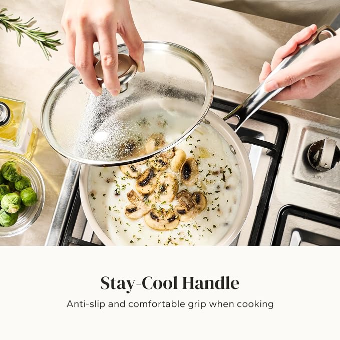 Redchef Ceramic Stock Pots Set 5QT, Sauce Pan with Lids(2.5QT/3.5QT), Induction Cooking Pot Set,Ceramic Pots with Stay Cool Handle, Nonstick Cookware Set, PTFE/PFASFree, Dishwasher/Oven Safe (Blue)