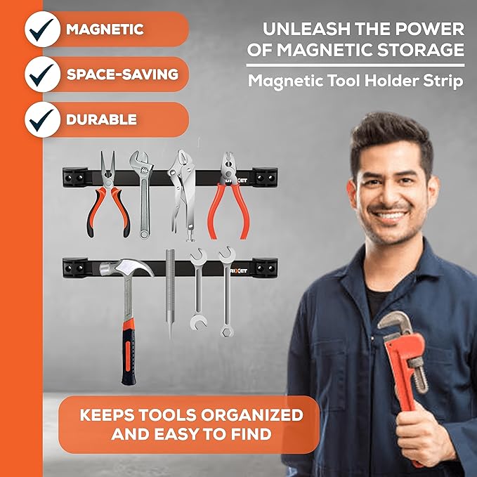 Drixet Magnetic Tool Holder Strip 16", Heavy Duty Magnetic Tool Organizer with Mounting Brackets and Screws, Tool Magnet Bar Rack for Garage Organization, Home, and Workshop Accessories, 4 Pack
