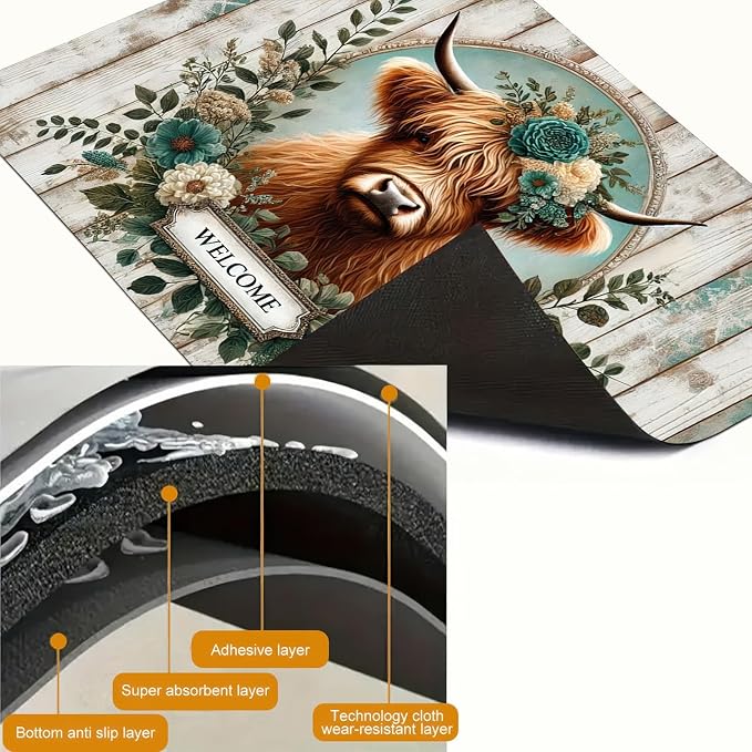 HOMETITUTE Stove Top Cover for Electric Diatomite Welcome Mat 28x20 Inch Highland Cow Kitchen Decor Farmhouse Countertop Protector Coffee Mat Heat Resistant Electric Stovetop Cover Pad