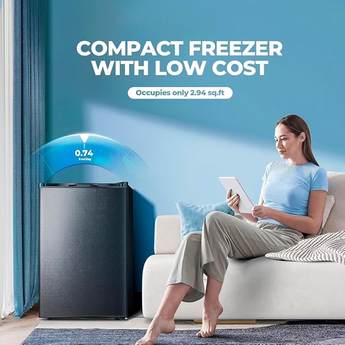 Electactic 3.0 Cu.ft Small Freezer, Mini Upright Freezer with Adjustable Thermostat, Removable Shelves, Reversible Single Door, for Bedroom/Home/Dorms/Apartment, Sanded Black