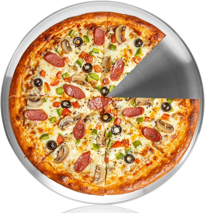 12 Inch Pizza Pan for Oven Stainless Steel Baking Sheet Round Plates for Cake Pie and Salad Pizza Steel Tray Oven Dishwasher Safe & Easy Clean(1 Pack)