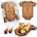 Ziliny 1 Set Baby Shower Gifts for Guest Prizes Clothing Shaped Mini Charcuterie Board Small Cheese Cutting Board Set with Knives Forks Baby Shower Party Favor Thank You Return Gifts (Acacia Color)