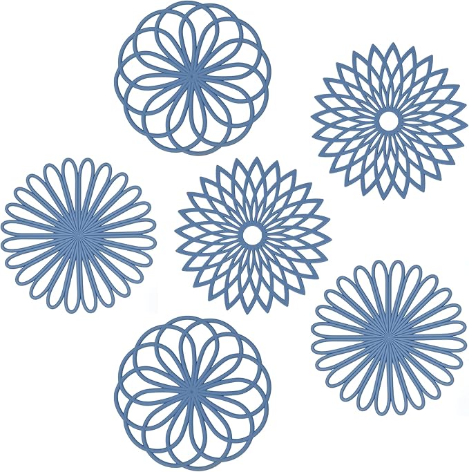 Smithcraft Blue Trivets for Hot Dishes, Pots and Pans, Silicone Trivet Mat Hot Pads for Kitchen Decor, Silicone Heat Resistant Mats Countertop, Round Trivets Pot Holder for Table&Quartz Set 6