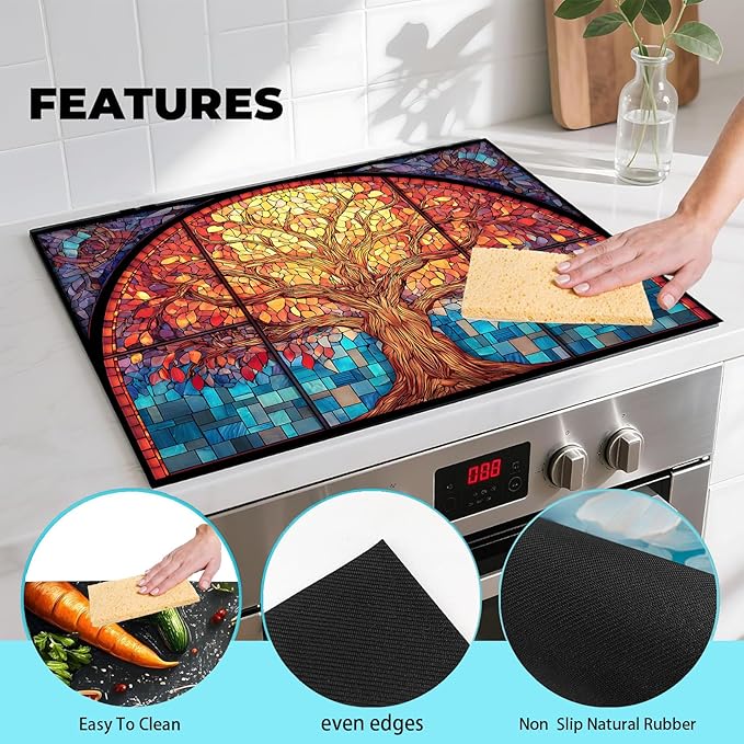 Tree of Life Stove Top Cover 28.3 x 20.5 in for Glass To pon Waterproof、Scratch Resistant Easy to Clean