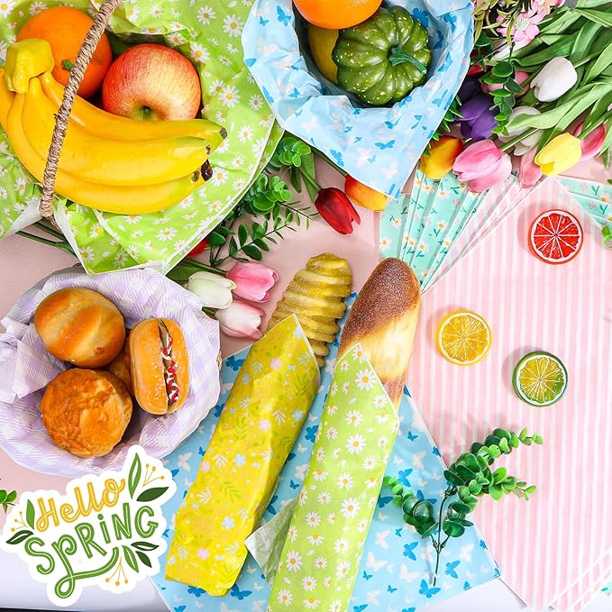 240Pcs Wax Paper Dry Waxed Deli Paper Sheets 12x12 inch Sandwich Wrap Paper Floral Parchment Sheets Basket Liner Food Paper Sheets for Carnival Mother's Day Home Kitchen Picnic Spring Summer Tea Party