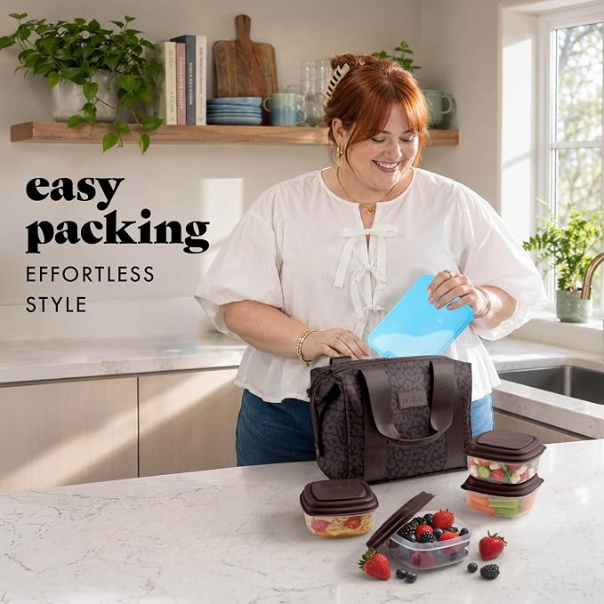 Fit & Fresh Remi Lunch Bag for Women Work – Neoprene Lunch Tote with Containers & Ice Pack, Reusable Meal Prep Lunch Box, Large Capacity, Machine Washable