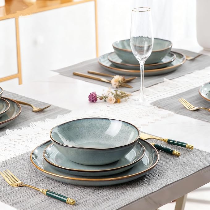 AmorArc Ceramic Dinnerware Sets,Handmade Reactive Glaze Stoneware Plates and Bowls Sets,Highly Scratch Resistant | Dishwasher & Microwave Safe Dishes Set,Service for 6 (18pc)