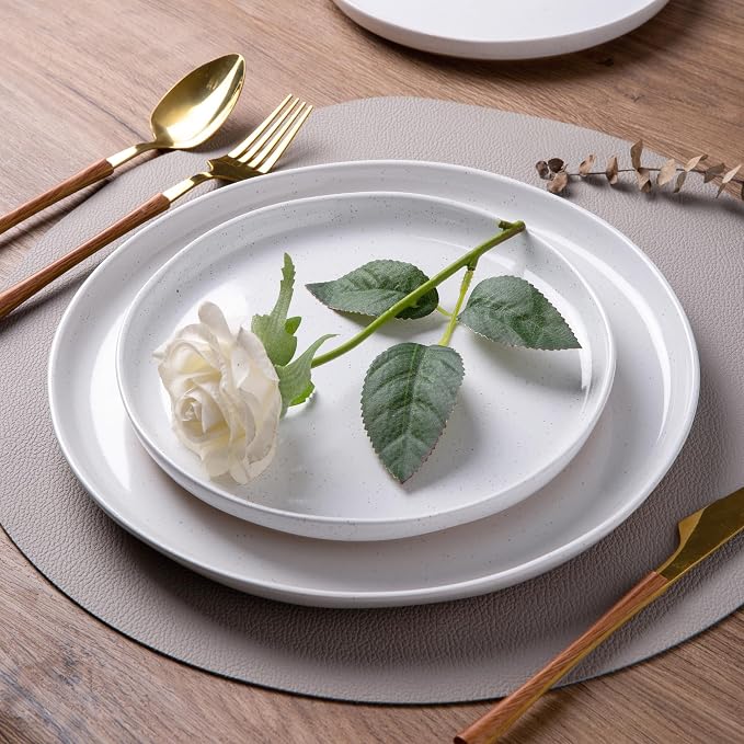 AmorArc Ceramic Dinnerware Sets for 8, 24 Pieces Handpainted Plates and Bowls Set with Rustic Terracotta Underside, Scratch Resistant Stoneware Dishes Set, Dishwasher & Microwave Safe, White