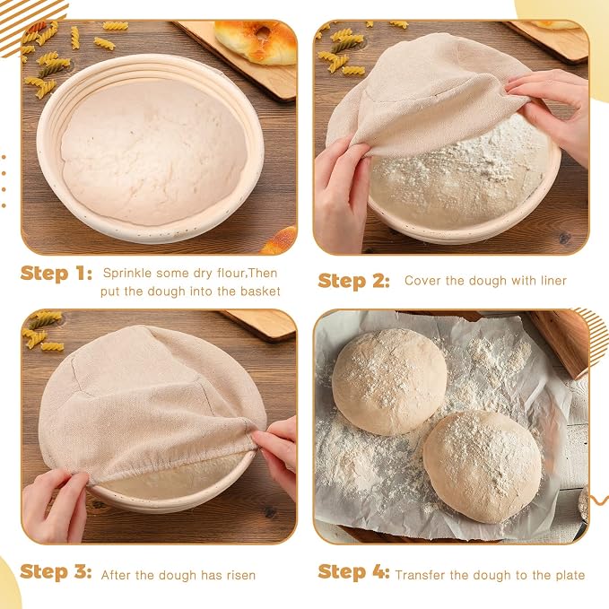 Ziliny Set of 6 Bread Proofing Basket Bread Banneton Sourdough Kit with Cloth Liner Dough Proofing Bowls for Home Sourdough Making(9 Inch,Round)