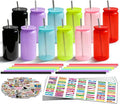 16 oz Plastic Cups Reusable with Lids and Straws & DIY Sticker, 12Pack Acrylic Mason Jars Iced Coffee Drinking Glasses Cup for Park Picnic, Poolside, Party Giveaways, Jelly Color