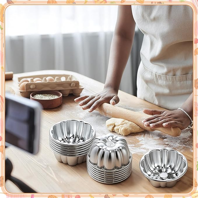 Honeydak 24 Pack Pudding Cup Pans Mini Fluted Cake Small Jelly Pans Aluminum Alloy Reusable Cake Tartlets for Baking Egg Tart Flan Cupcake Bread Muffin Brownie Pudding, Non-sticky(R-12)