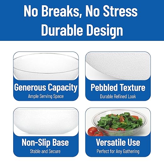 Carlisle FoodService Products 721507 Round Pebbled Salad Serving Bowl, 11 Quart, Clear