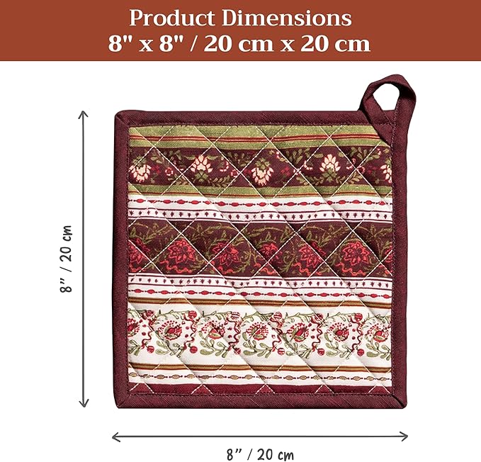 Maison d' Hermine Pot Holders 100% Cotton Heat Resistant Potholders 8" x 8" Hot Pads with Loop for Thanksgiving Christmas Decorations BBQ Cooking Handling Hot Pans (Pack of 1, Reveillon Au Jardin)