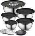 AVADOR Premium Brushed Stainless Steel Mixing Bowls Sets, Easy To Clean, Space Saving, Great for Cooking, Baking, Prepping Needs 0.25qt, 1qt, 1.5qt, 3qt, 5qt (8 pc with Lid and Grater)