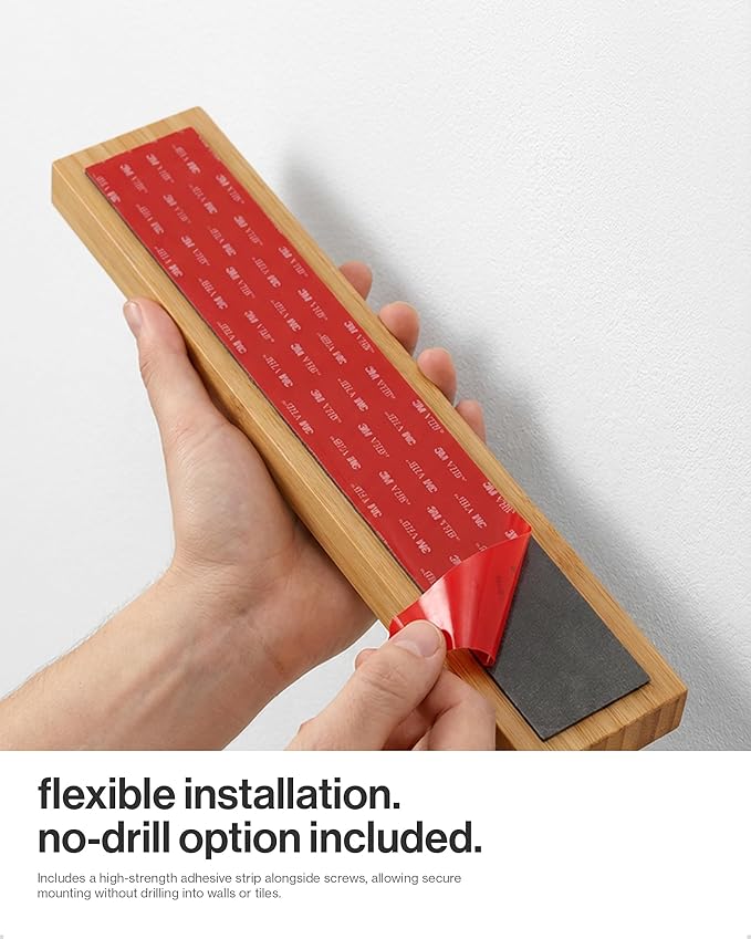 LARHN Magnetic Knife Holder for Wall or Fridge - No-Drill Bamboo Knife Magnetic Strip, 16″ - Renter Friendly