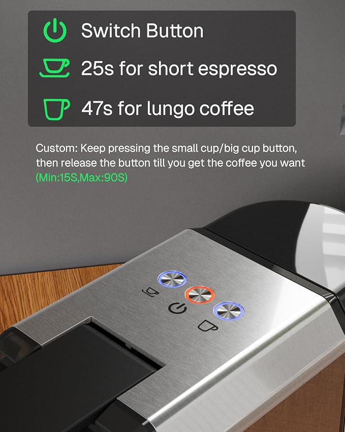 HBN 3-in-1 for Nespresso Capsule & K-Cup Pods & Ground Coffee Multi Coffee Maker Single Serve, 19Bar Programmable One-Touch Brewing Espresso Machine, 20oz Removable Water Tank, 1450W Fast Heat