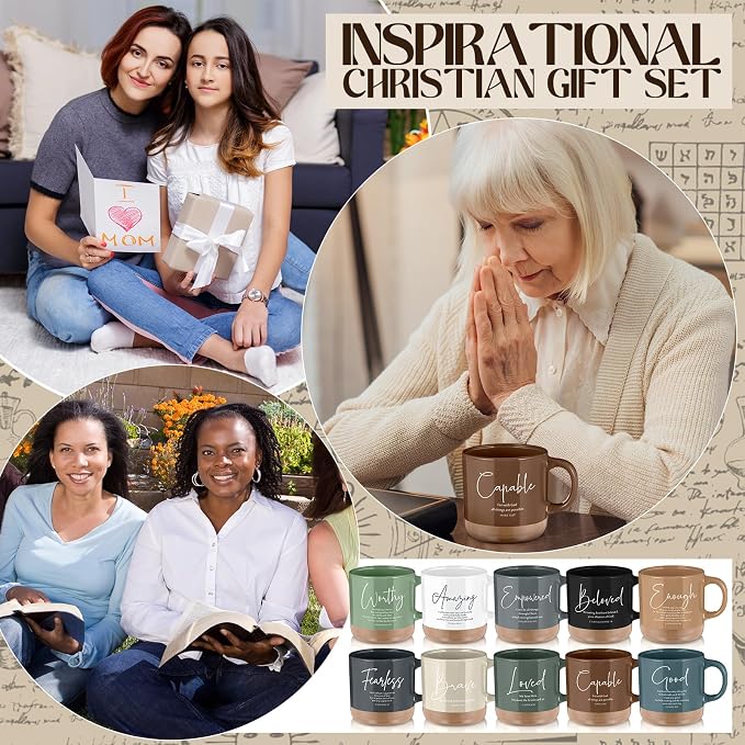 Didaey Christian Mug Bulk Fathers Day Church Gift Inspirational Bible Verse Coffee Mug 13 oz Religious Ceramic Cup for Women Bible Study Group Sunday School Teacher(30 Pcs,Morandi Color,Morandi Style)