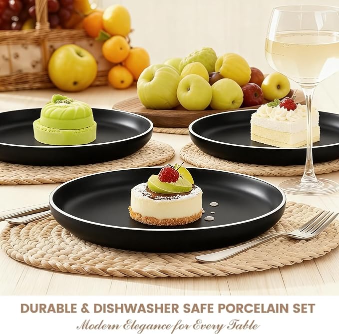 Plates and Bowls Sets,12 Pieces Round Porcelain Dinnerware Sets,Dishes, Plates, Dishware Sets,Chip Resistant Ceramic Dish Set Dining Dinner Ware Service for 4