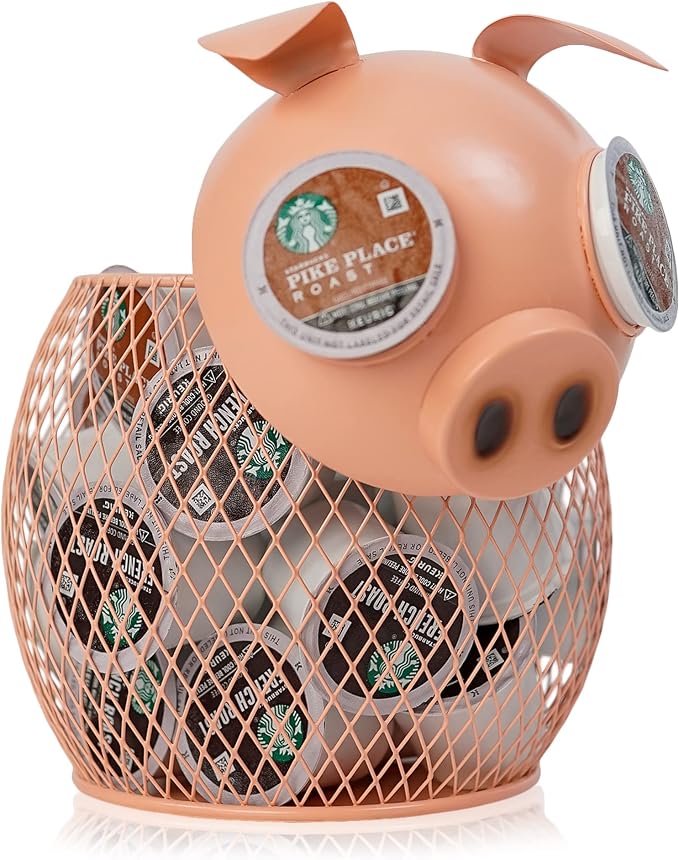 Made Easy Kit Coffee Pod Organizer - Home Coffee Bar Functional Décor - Café Station Countertop Storage Accessories (Pink Pig)