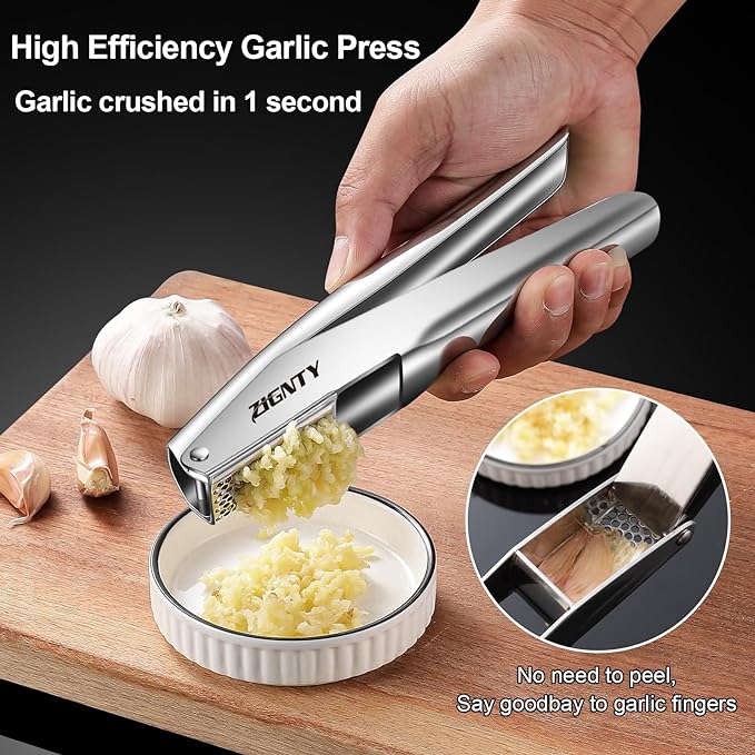 Premium Kitchen Tool Kit, Stainless Steel Garlic Press + Manual Citrus Juicer, Heavy Duty Ergonomic Handle Dishwasher Safe, 5-year Warranty