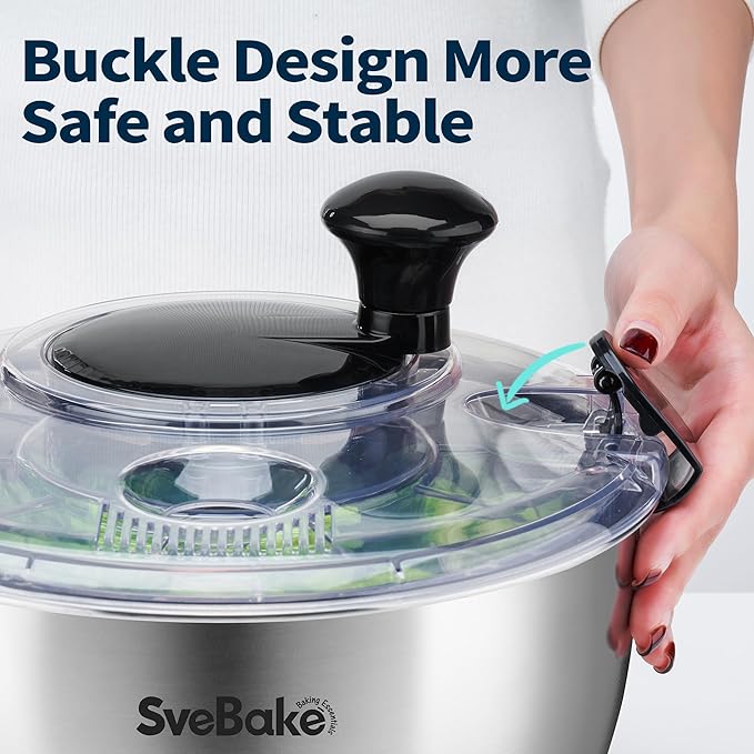 Stainless Steel Salad Spinner, 4.8 Qt Vegetable Washer, BPA-Free Lettuce Dryer with Crank Design, Dishwasher Safe, Non-Slip Base - Transparent Lid
