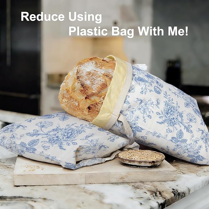 Reusable Beeswax Bread Bags for Homemade Bread & Sourdough, 2-Pack XL Airtight Food Storage Bags, Organic Cotton Linen Covers - Freezer-Friendly Freshness Preservation Keeps Fresh Longer