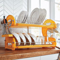 Montgomery Ward Retro 2-Tier Dish Rack, Space-Saving Design, Durable Plastic and Chrome-Plated Wire, Easy Assembly (Golden Honey)