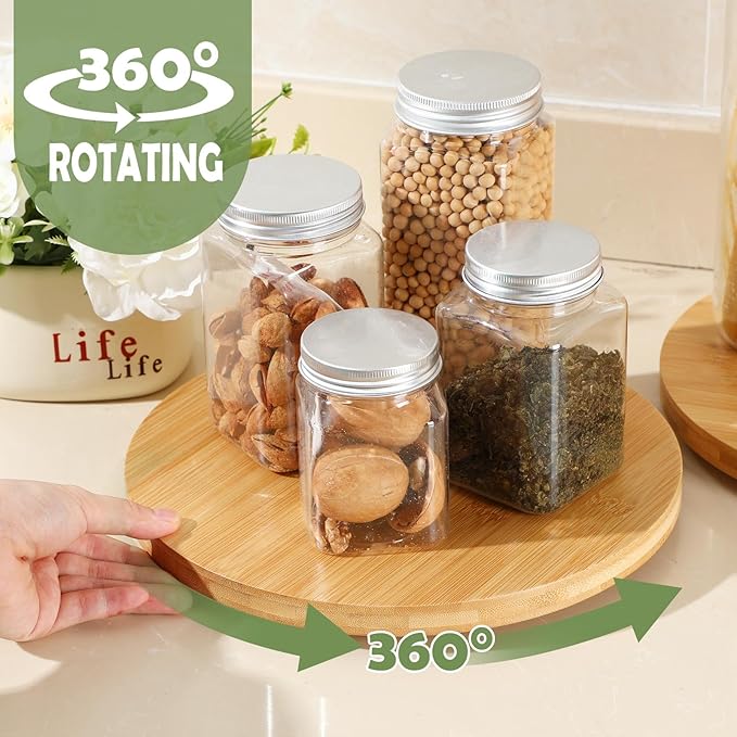 Tanlade 4 Pcs Bamboo Wooden Lazy Susan Organizer Lazy Susan Turntable for Cabinet Non Skid Kitchen Tray Revolving Condiment Spice Rack for Counter Wedding Table Organization Storage Supplies(10 Inch)